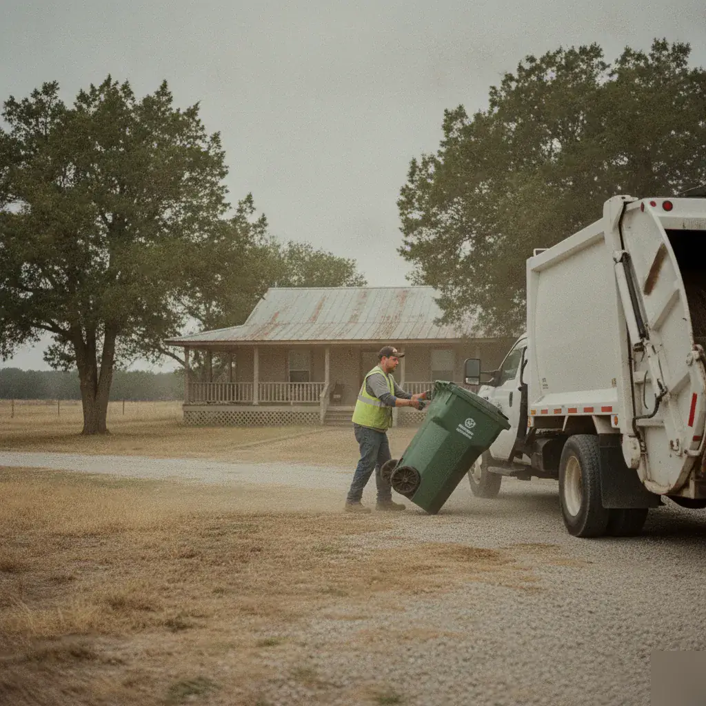Rankin Waste collection at a rural ranch driveway near Axtell, TX